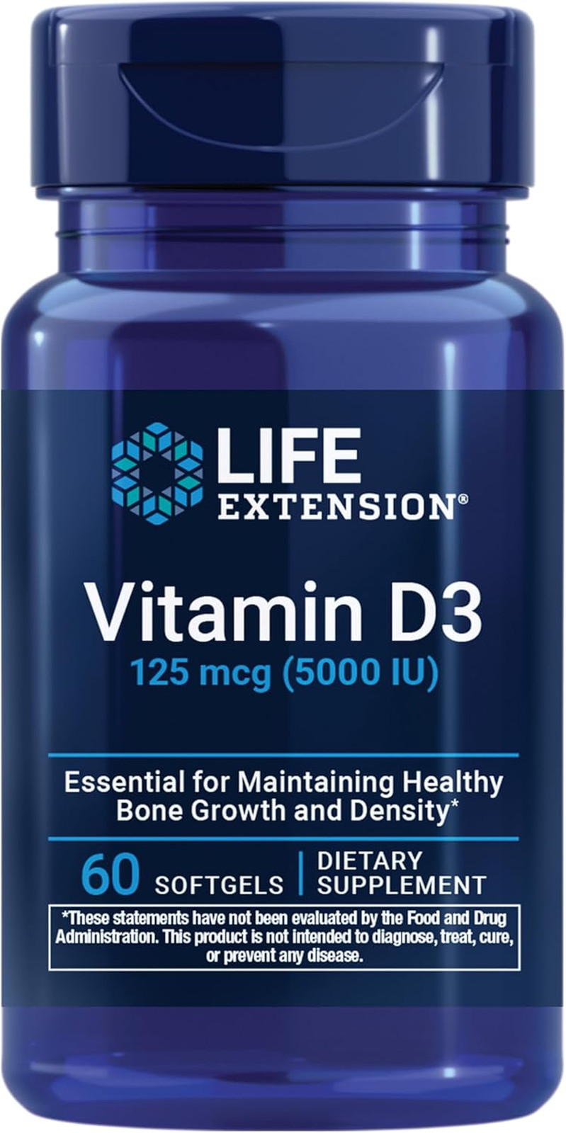 LifLife Extension Vitamin D3 125 mcg (5000 IU), bRAIN, iMMUNE, 60 Softgels