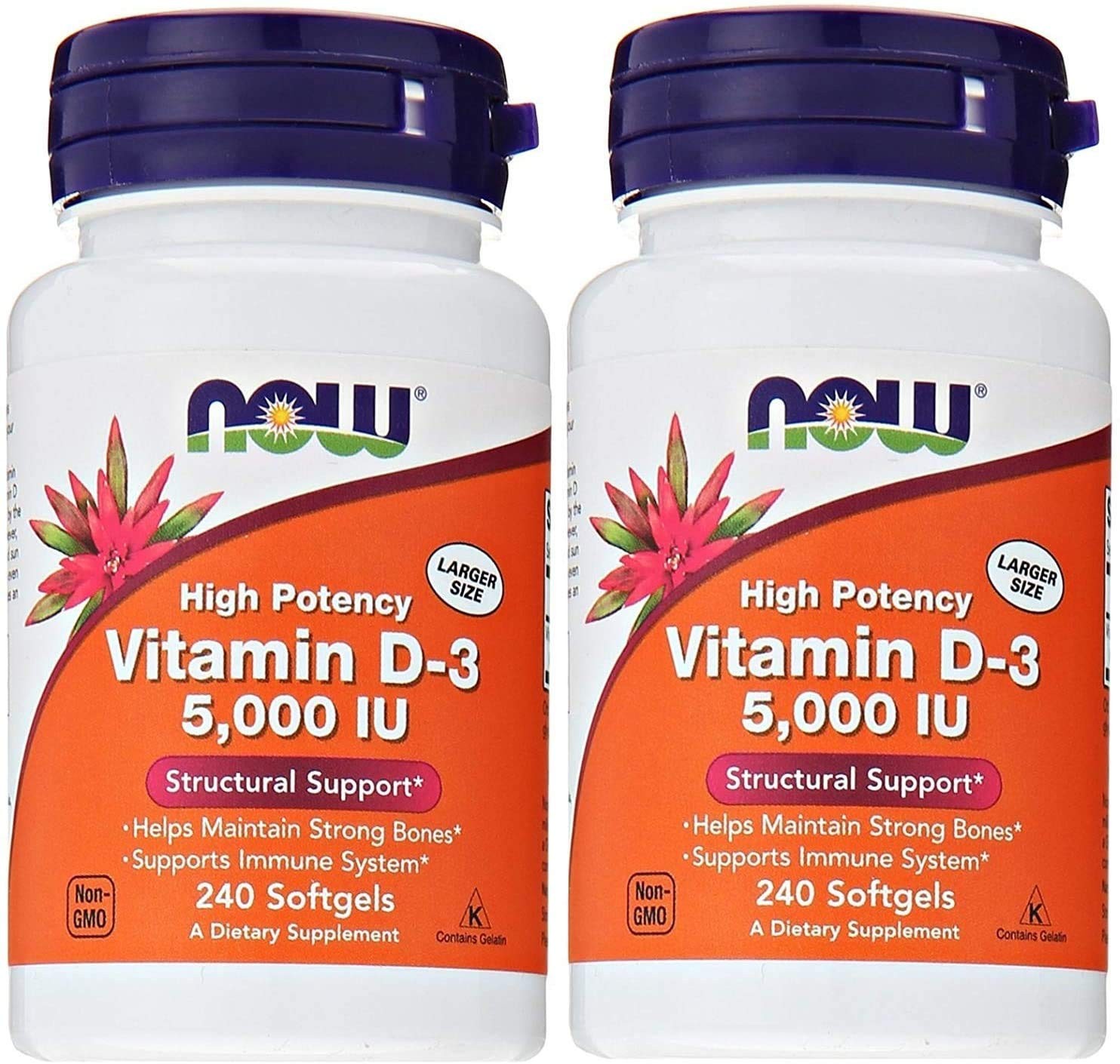 Now Foods Vitamin D3 5,000 IU, 240 softgels Pack of 2