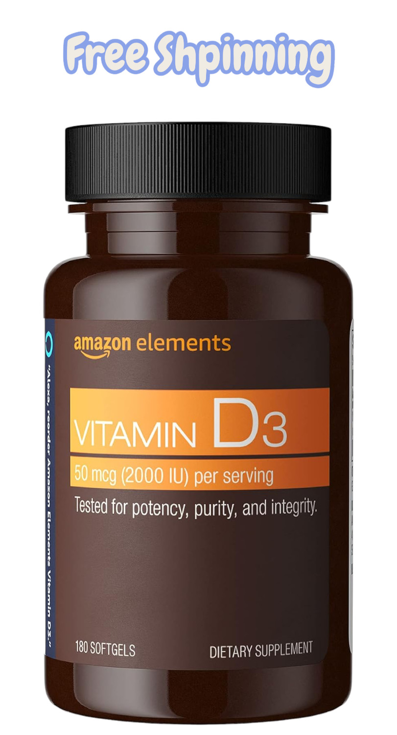 Amazon Elements Vitamin D3, 2000 IU, 180 Softgels Supports Bones & Immune Health