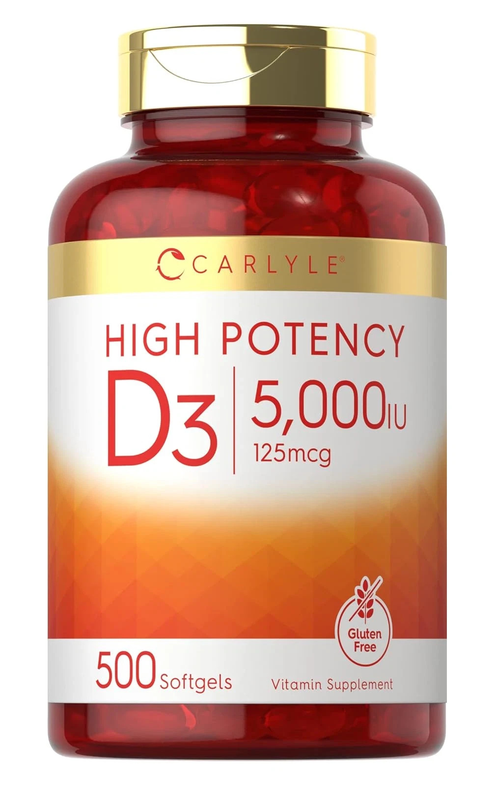 Vitamin D3 5000IU | 500 Softgels | Value Size, Non-GMO, Gluten Free | by Carlyle