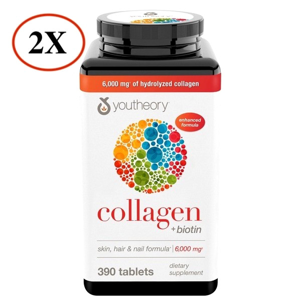 2X YOUTHEORY COLLAGEN + BIOTIN SKIN HAIR NAIL ENHANCED FORMULA 780 TABLES TOTAL