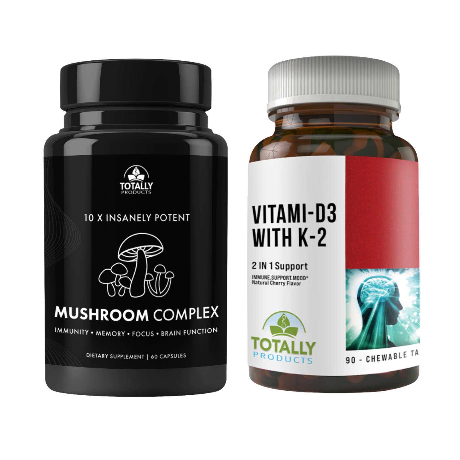 Vitamin D3 with K2 Immune Support & Mushroom Complex Brain Function Supplements