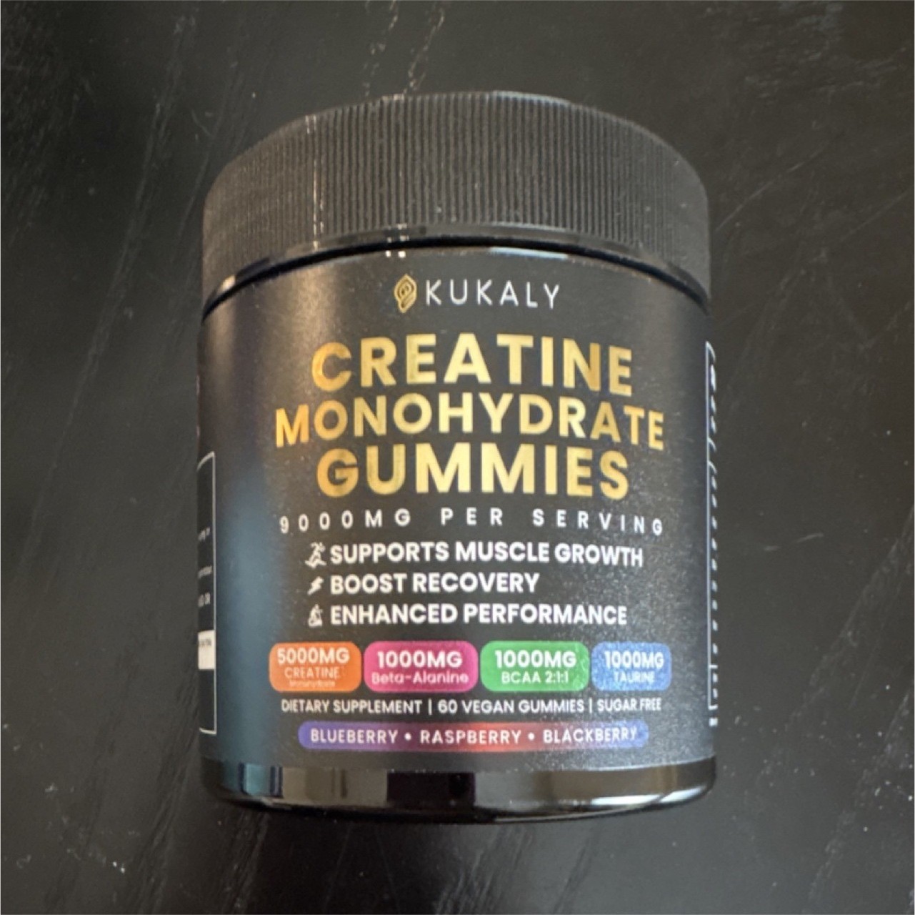 Kukaly Creatine Monohydrate Gummies 9000mg Vegan Sugar-Free 60 Blueberry