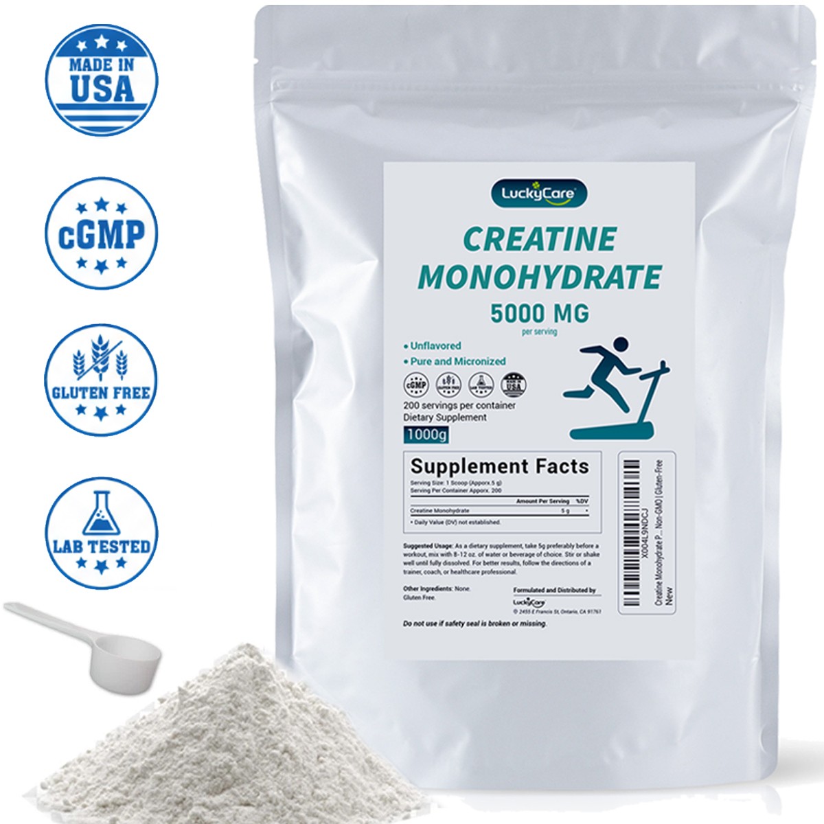 Pure Creatine Monohydrate 2.2lbs – Powder Micronized 200 Servings 5g Per Serving