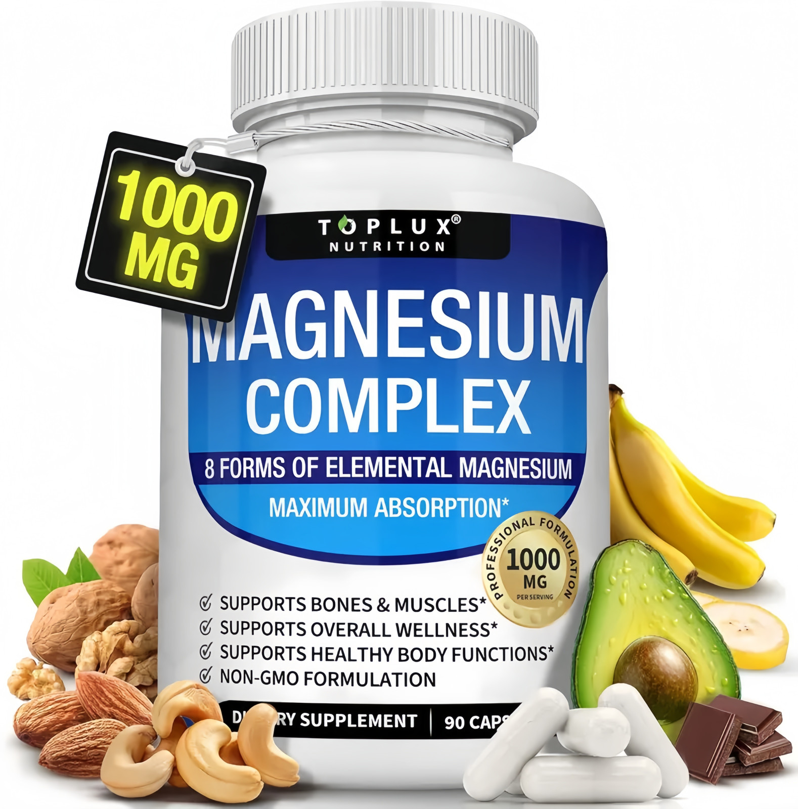 1 Pack Toplux Nutrition Magnesium Complex 1000mg Supports 8 Elemental Magnesium