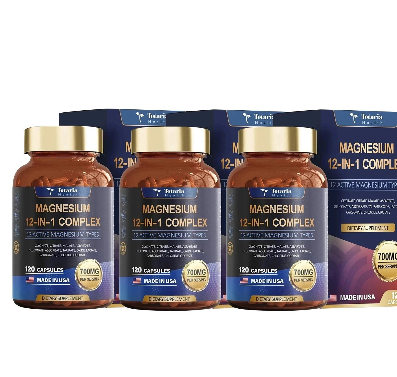 Magnesium 12 in 1 Complex 700mg – Glycinate Citrate Malate Taurate – 3 Bottles
