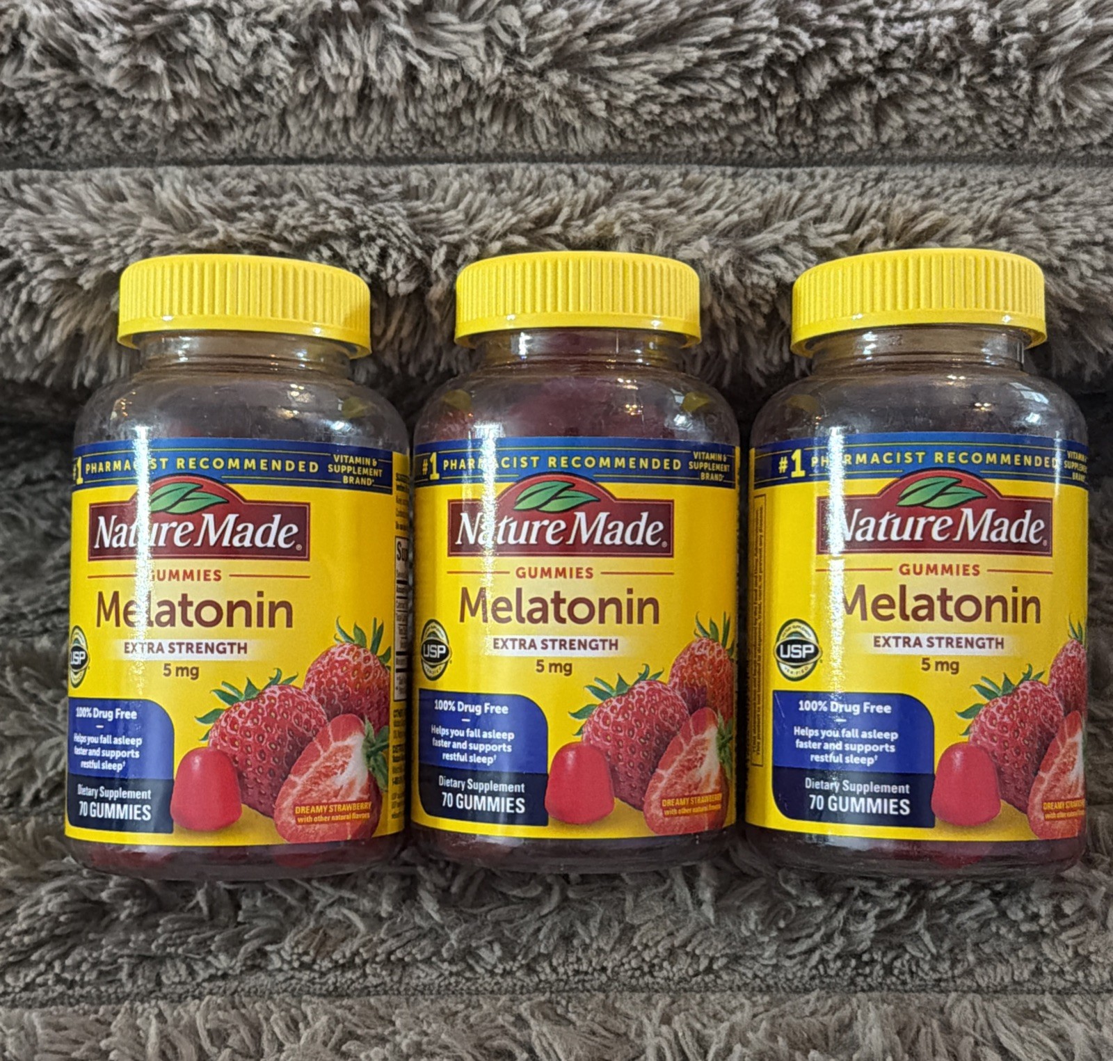 3 Nature Made Melatonin Extra Strength 5 mg Gummies Strawberry 70ct… 210 total