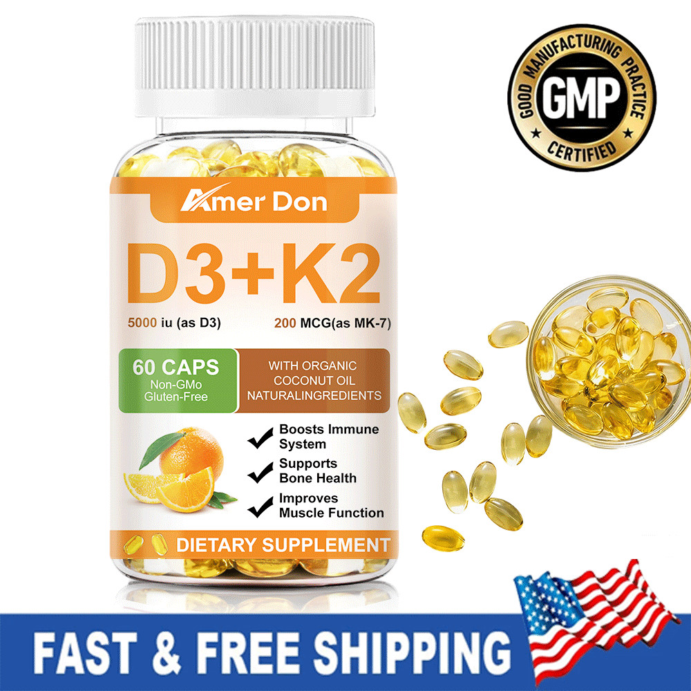 Vitamin D3 5000 IU + K2 200mcg 60 Capsules Extra Strength D3 K2 Supplements