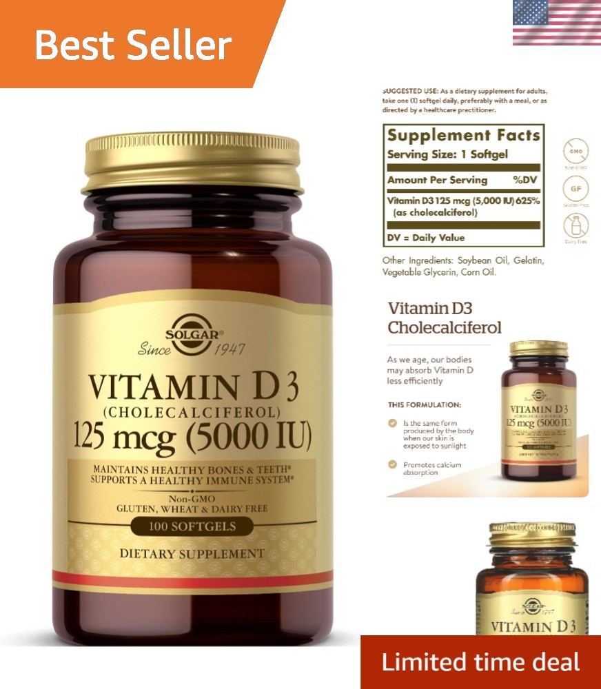 100 Softgels of Vitamin D3 125 MCG – Calcium Absorption & Immune Support