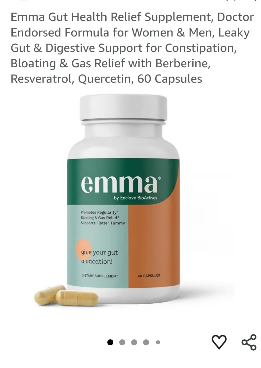 emma by Enclave BioActives Gut Health Supplement 60 Capsules Berberine Resverat…
