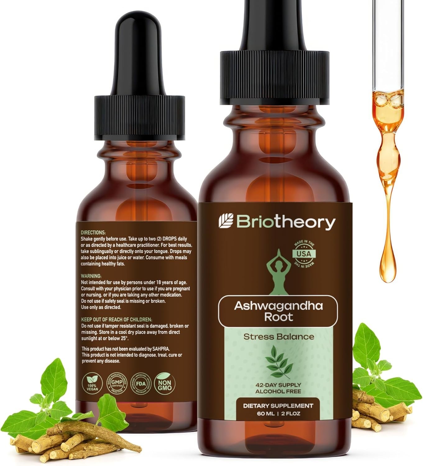 Ashwagandha Root Extract Tincture Liquid Drops – Herbal Supplement for Stress &