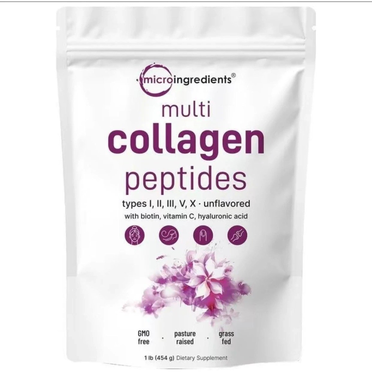 Micro Ingredients Multi Collagen Peptides Powder – Types I,II,III,V,X, 1lb