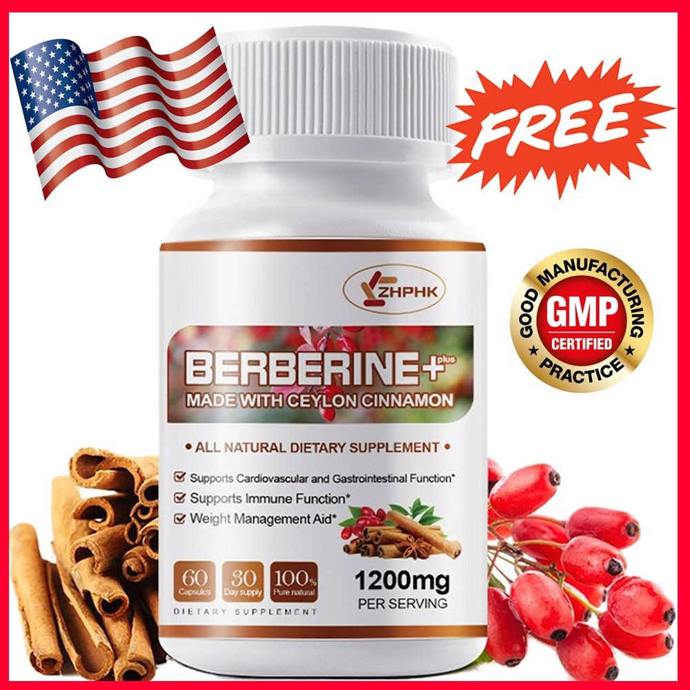 Berberine with Ceylon Cinnamon 1200mg Capsules Blood Sugar Heart Health & Immune