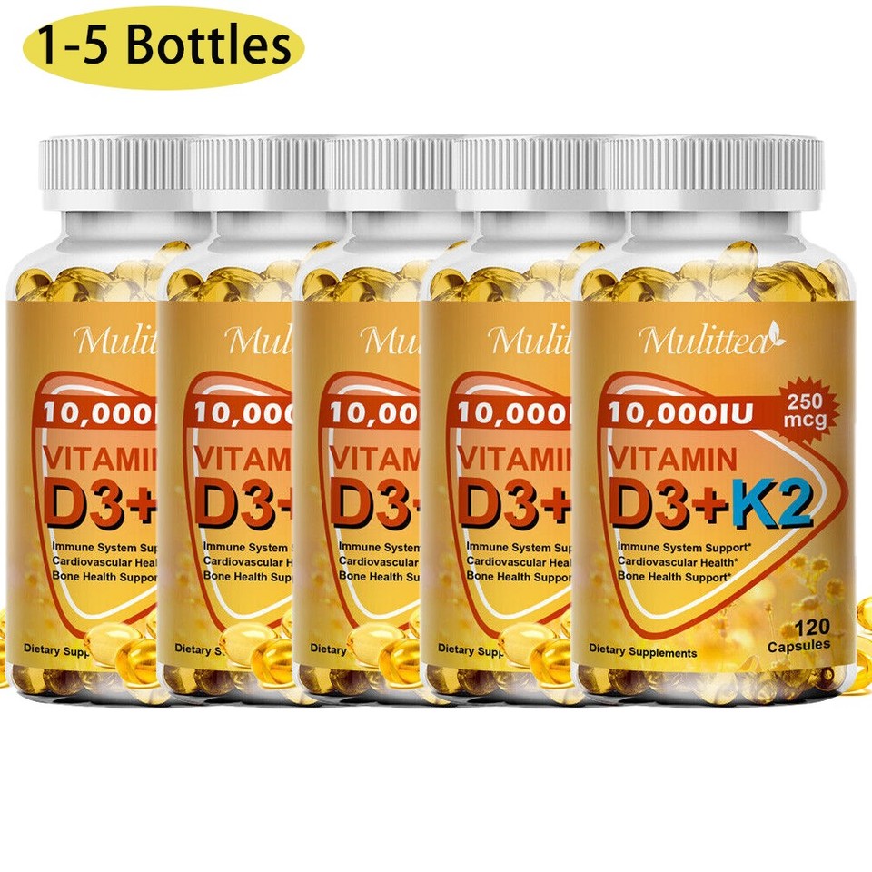 Vitamin K2 (250mcg) + Vitamin D3 (10,000 IU) 120 Softgels – Gluten Free