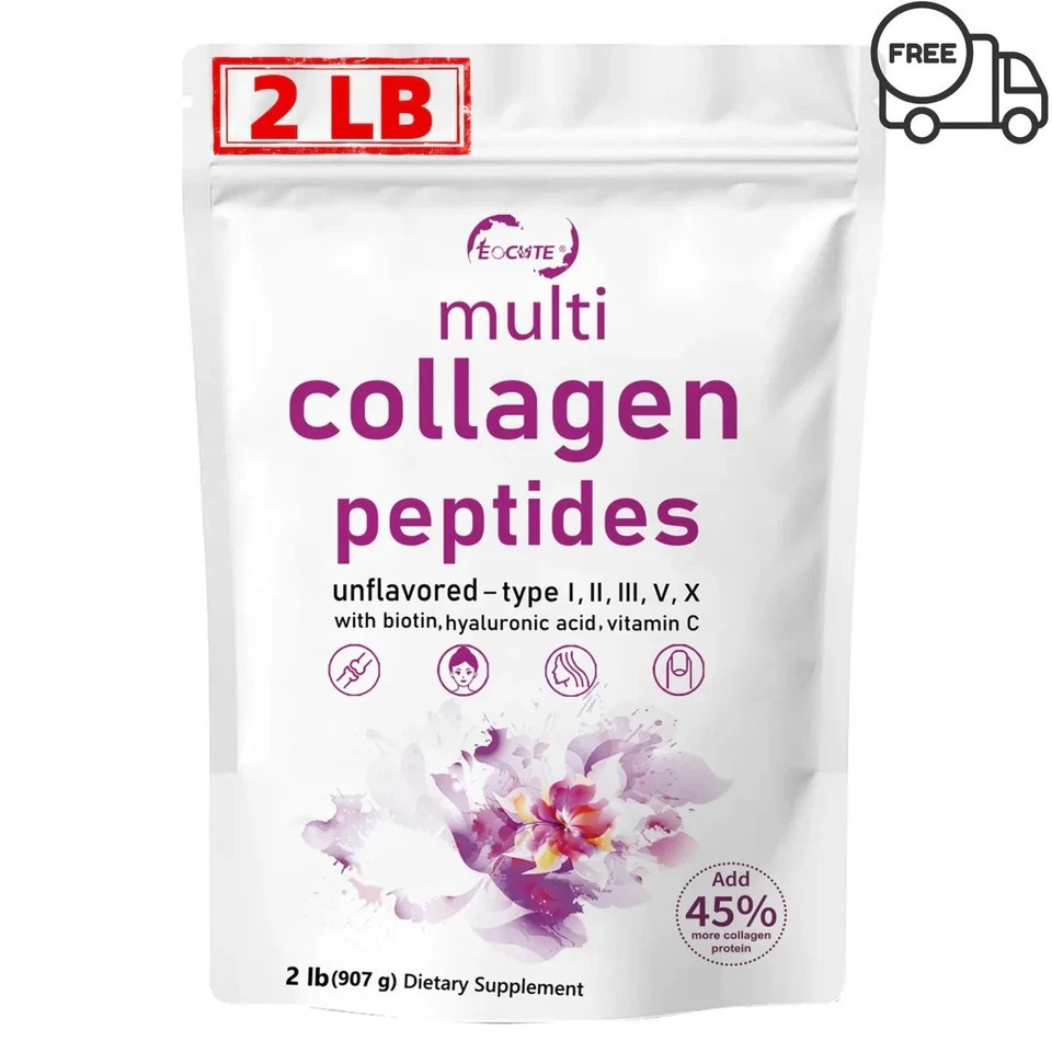 Type I,II,III,V,X，Multi Collagen Peptides Powder 2 lb Hydrolyzed Protein Peptide