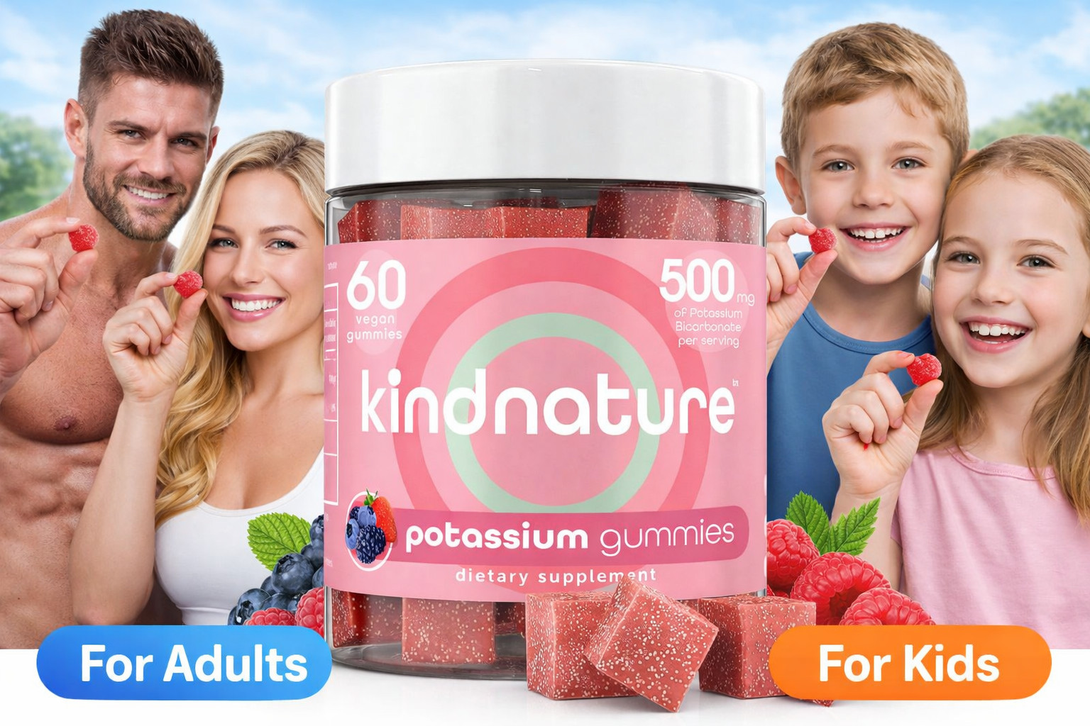 High Potassium Gummies 500mg for Leg Cramps & Electrolyte Support – 60 Gummies
