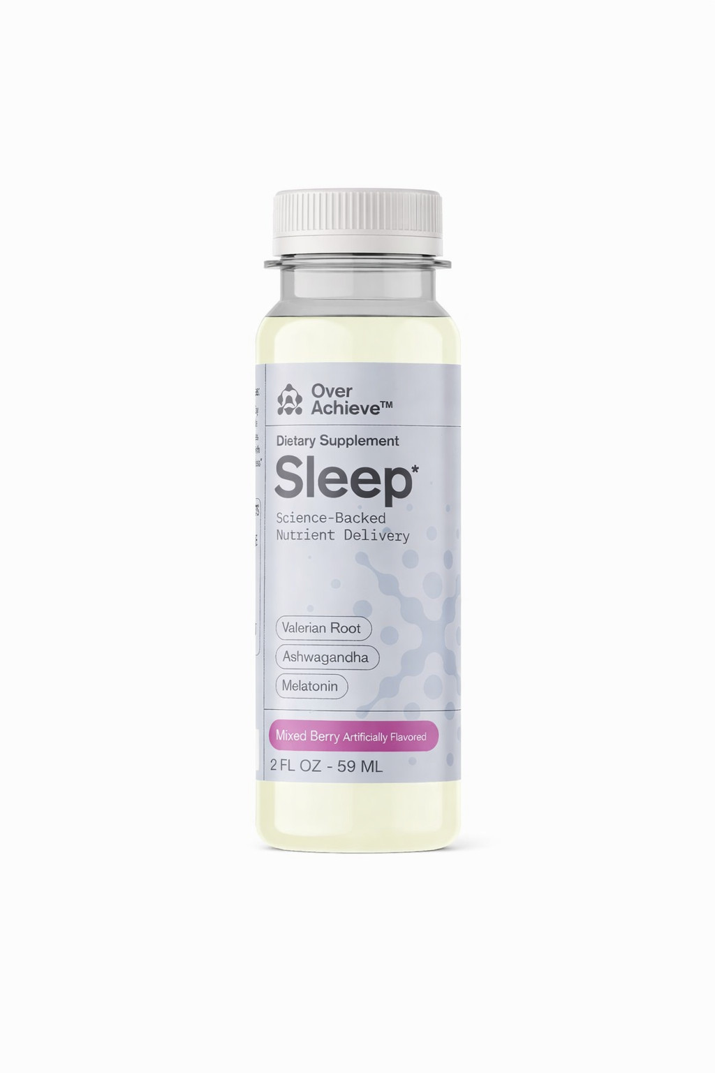 OverAchieve Sleep Supplement 2oz Melatonin Ashwagandha Valerian Fast Acting Liqu