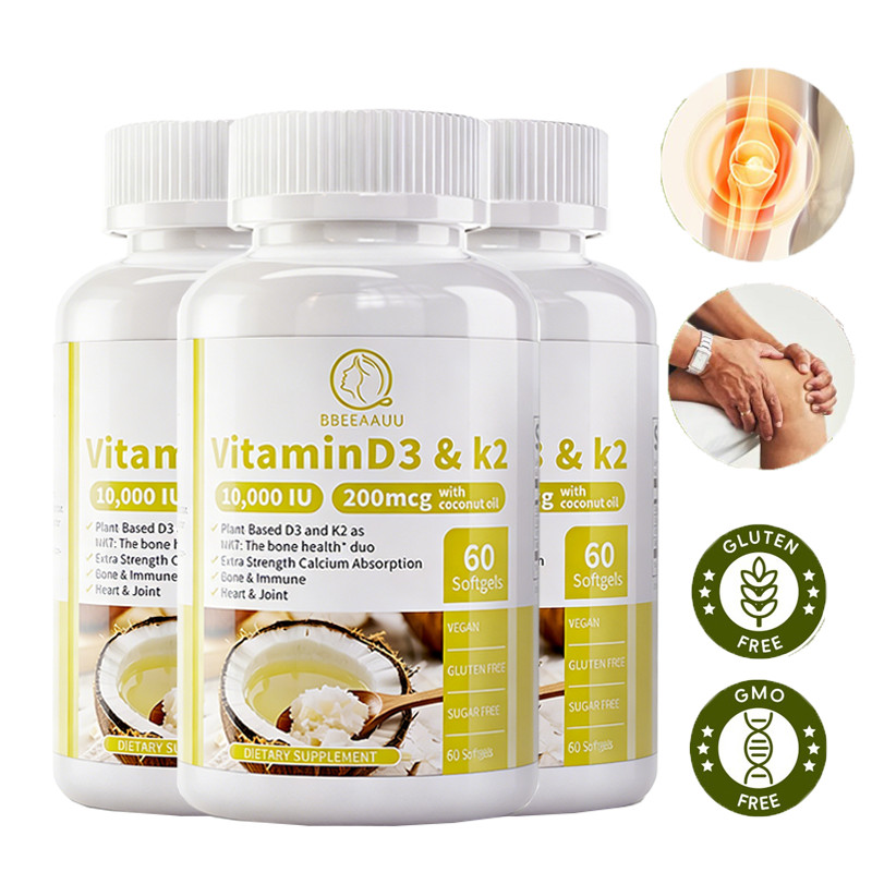 Vitamin K2 (MK7) 200mcg + Vitamin D3 10000 IU Softgels – Gluten Free and Non-GMO