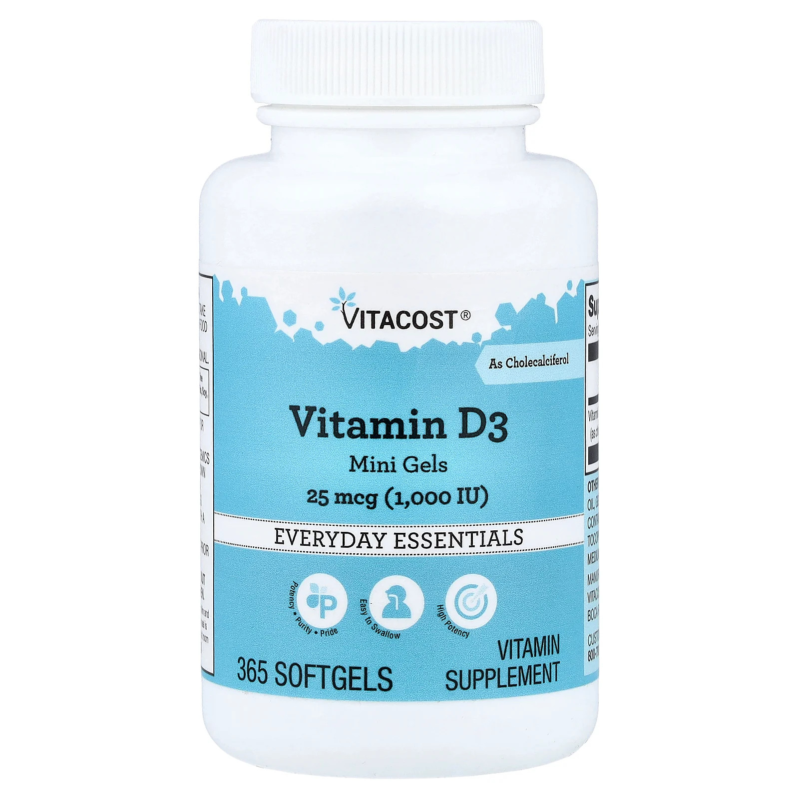 Vitamin D3 Mini Gels, 25 mcg (1,000 IU), 365 Softgels