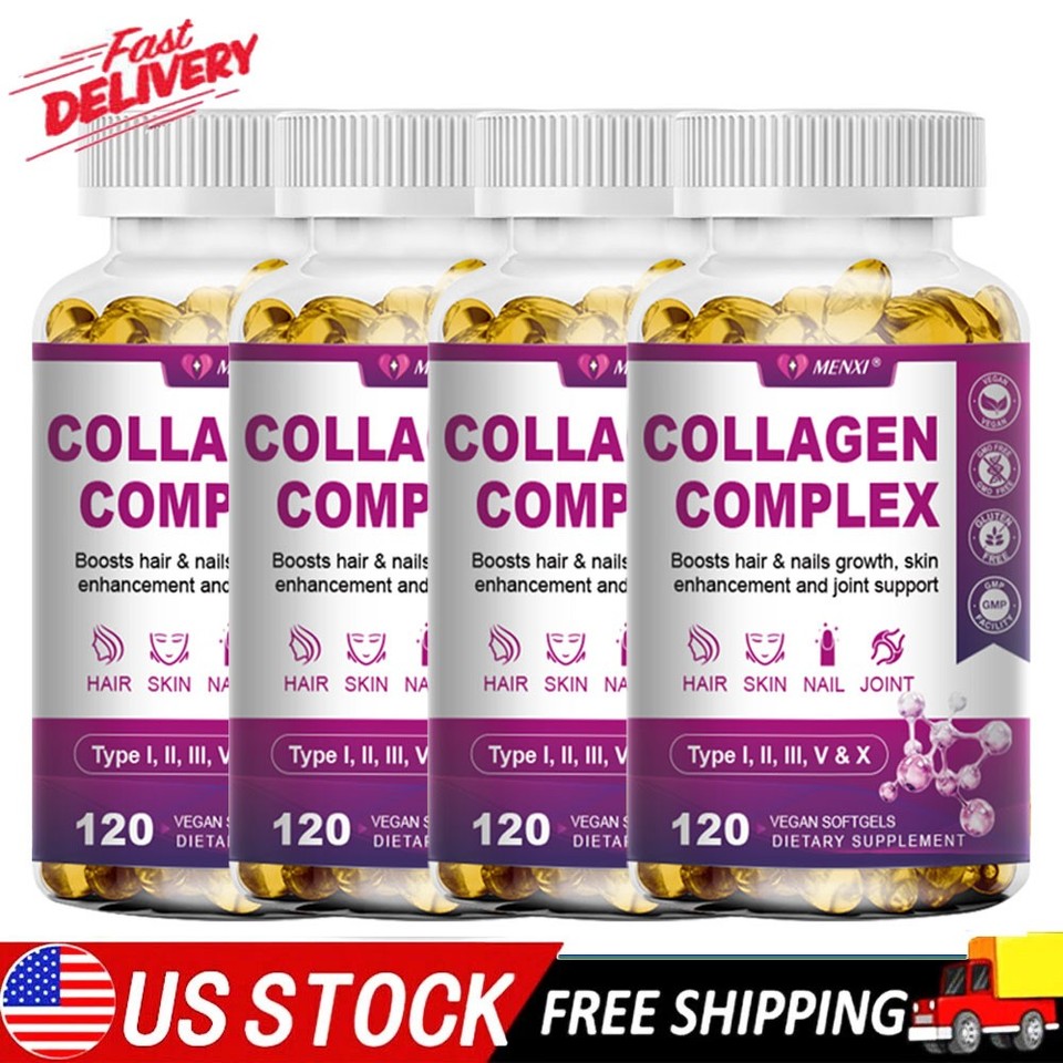 Collagen Peptides Pills 2000mg Hydrolyzed Anti Aging Capsules Types I,II,III,V,X