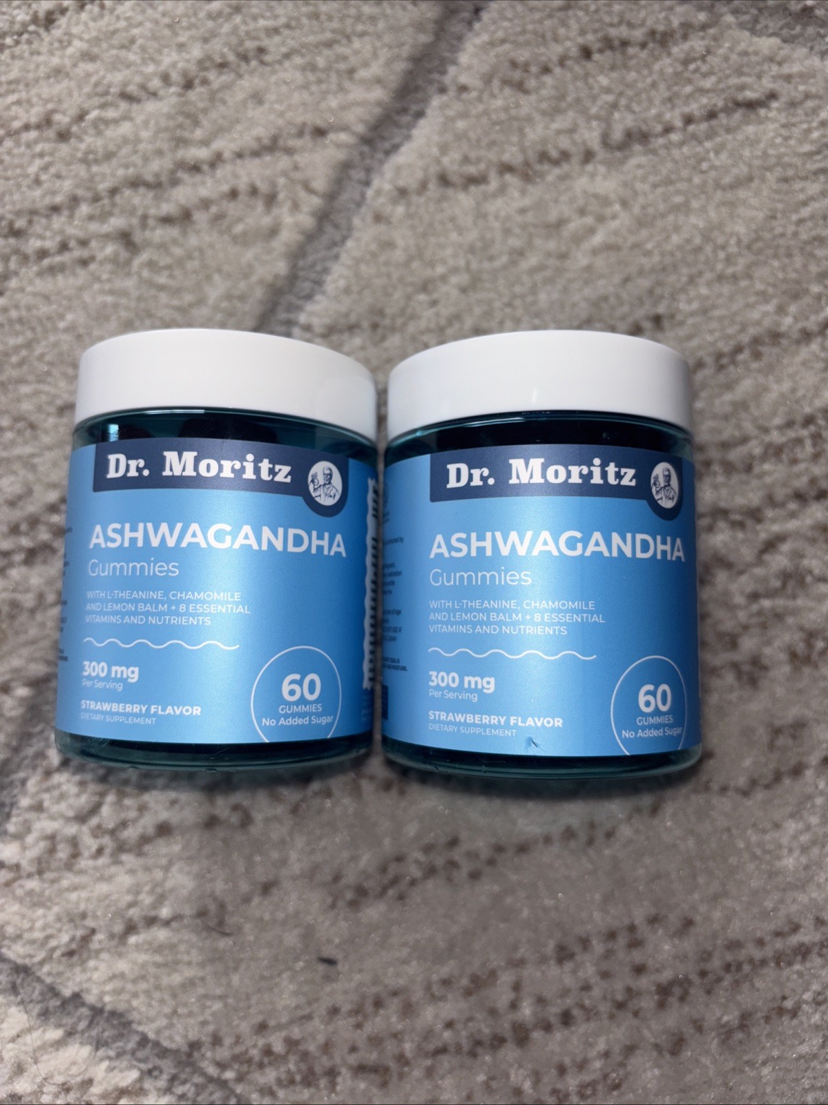 Dr. Moritz 2 Pack Ashwagandha Gummies 300 mg Strawberry Flavor with L-Theanine
