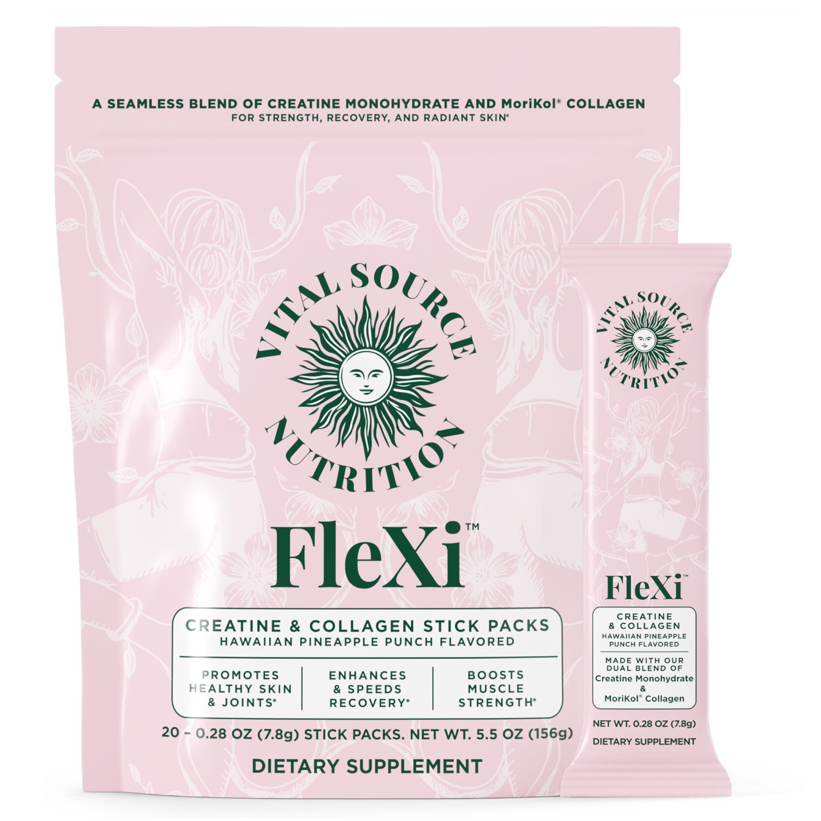 Vital Source Nutrition Flexi Creatine And Collagen Stick Packs Hawaiian Flavor