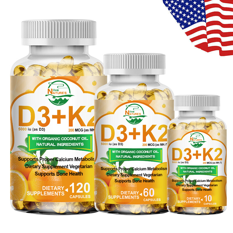 Vitamin D3 with K2 D3 5000IU & K2 200mcg High Strength 10/60/120 Vegan Capsules