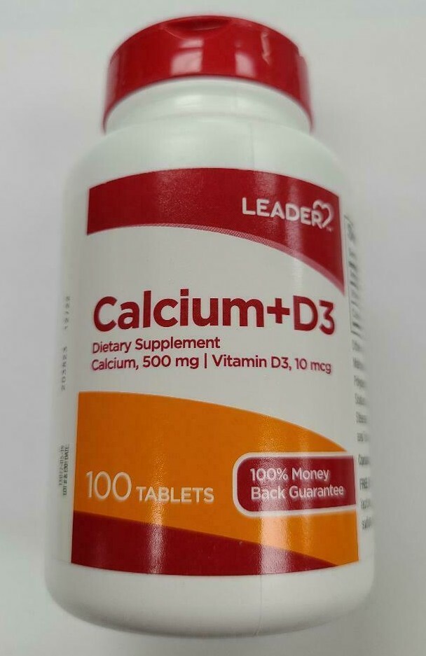 LEADER CALCIUM+D3   500 mg Calcium + 400 IU Vitamin D3 100 CT  Free Shipping!!