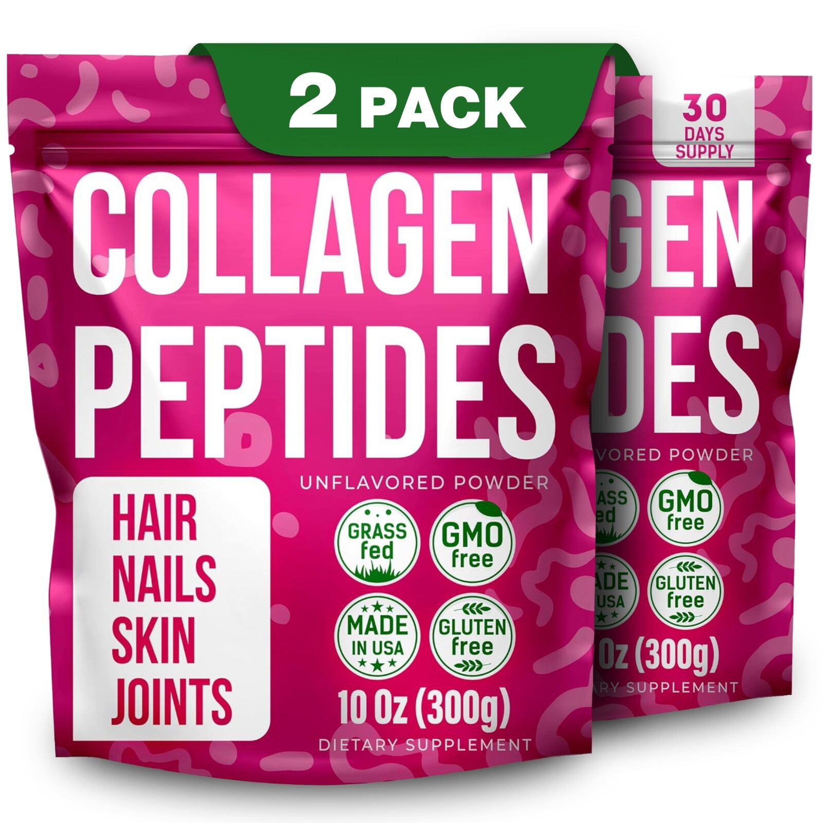 2 Pack Collagen Peptides Powder 10oz Hydrolyzed Types I & III Grass Fed Keto
