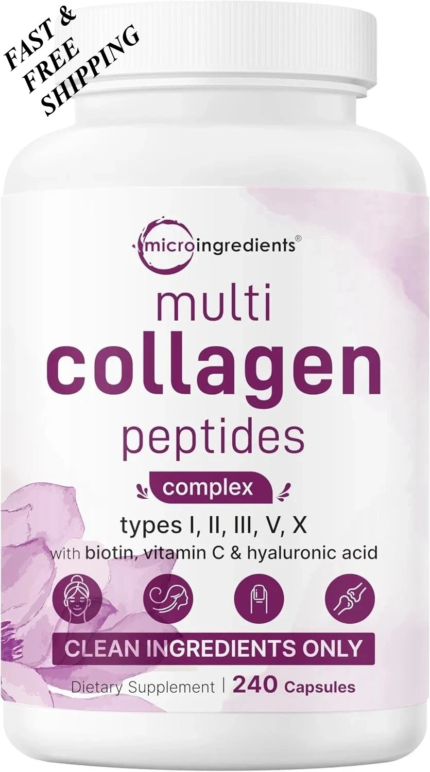 Multi Collagen Pills for Women & Men, 240 Capsules | Type I, II, III, V, X | Hyd