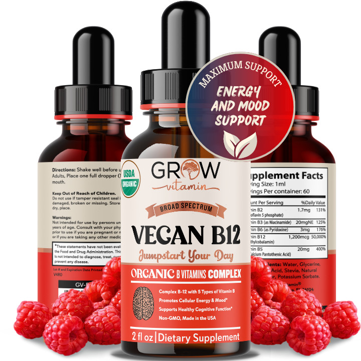 Organic VITAMIN B12 Vegan Sublingual Liquid Drops Methylcobalamin 5000mcg