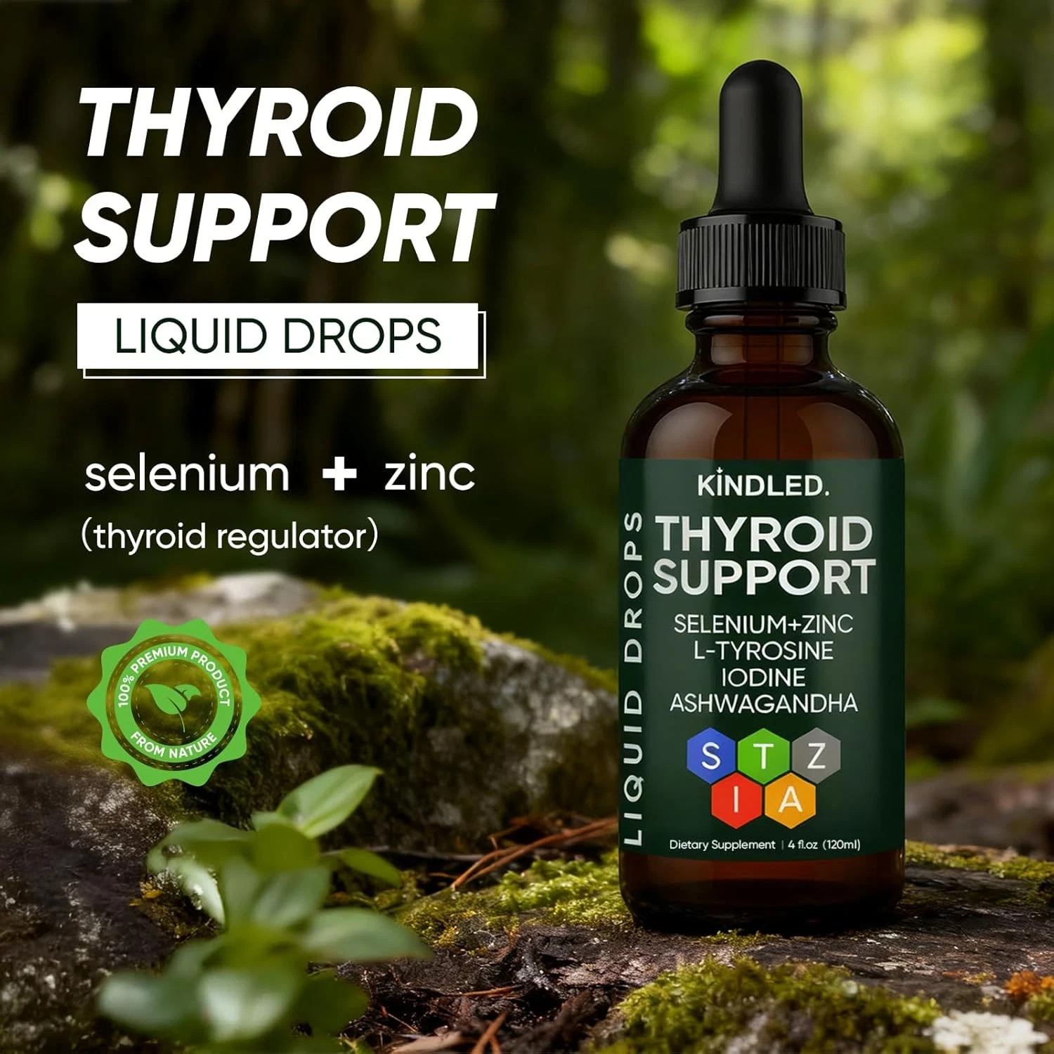 Kindled Thyroid Support Drops | Liquid Drops with Selenium, Zinc & L-Tyrosine, I