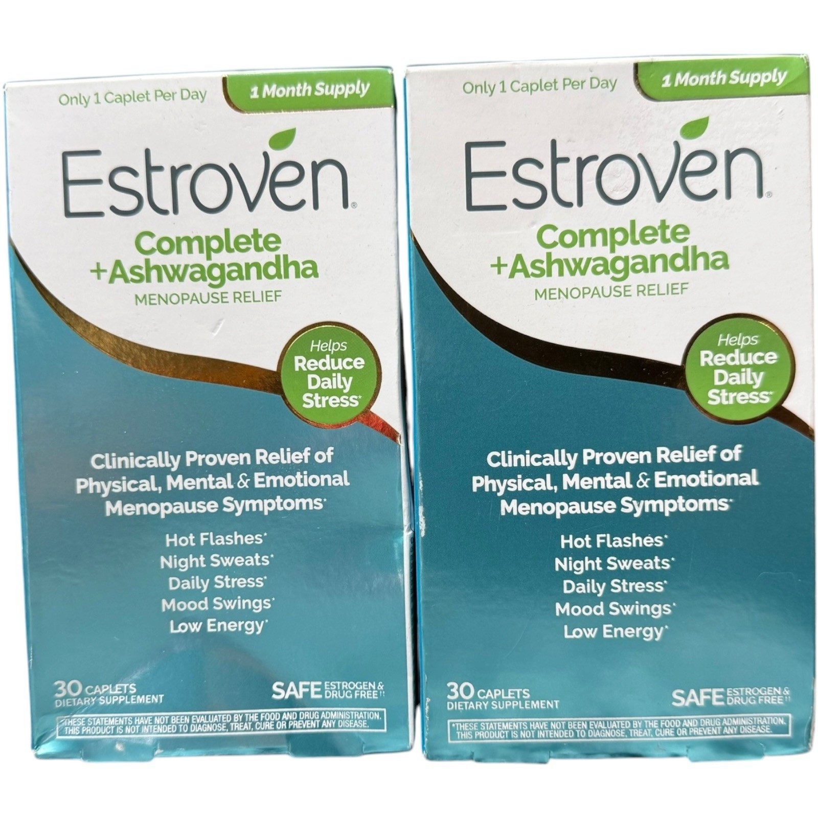 (2) Estroven Complete+Ashwagandha Menopause Relief 30 Caplets – Expires-07/2026