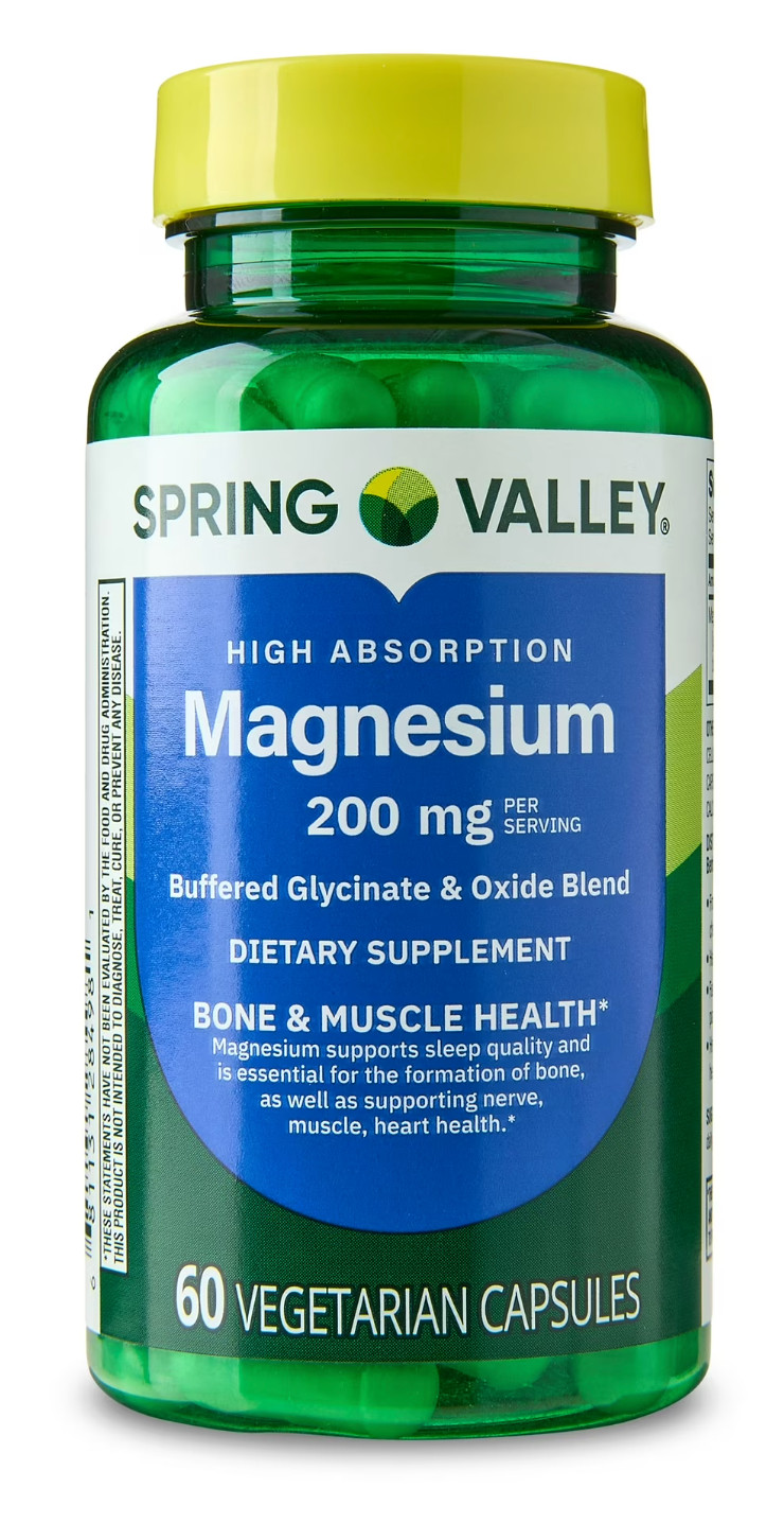 Spring Valley Magnesium 200mg Glycinate Oxide 60 Veg Capsules