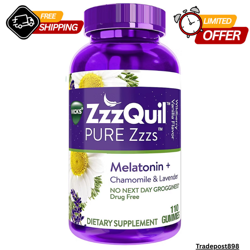 Vicks ZzzQuil PURE Zzzs Sleep Aid Gummies, Melatonin,  2 mg, 110 Count