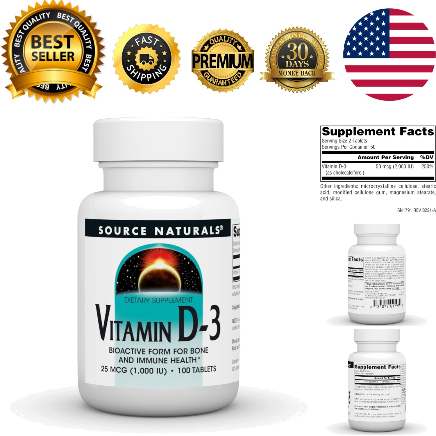 100 Tablets of Vitamin D-3 1000 IU – Essential for Bone and Immune Support