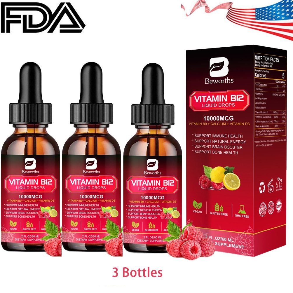 3xExtra Strength Vitamin B12 Liquid Vit B 12 Drops Energy Booster 2FL.OZ
