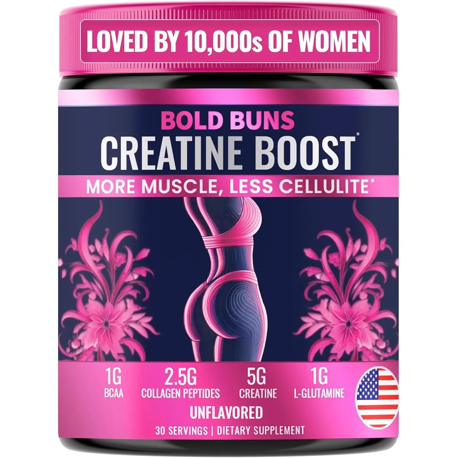 1 Bottle – Bold Buns Creatine for Women – Booty Builder, Collagen & BCAA