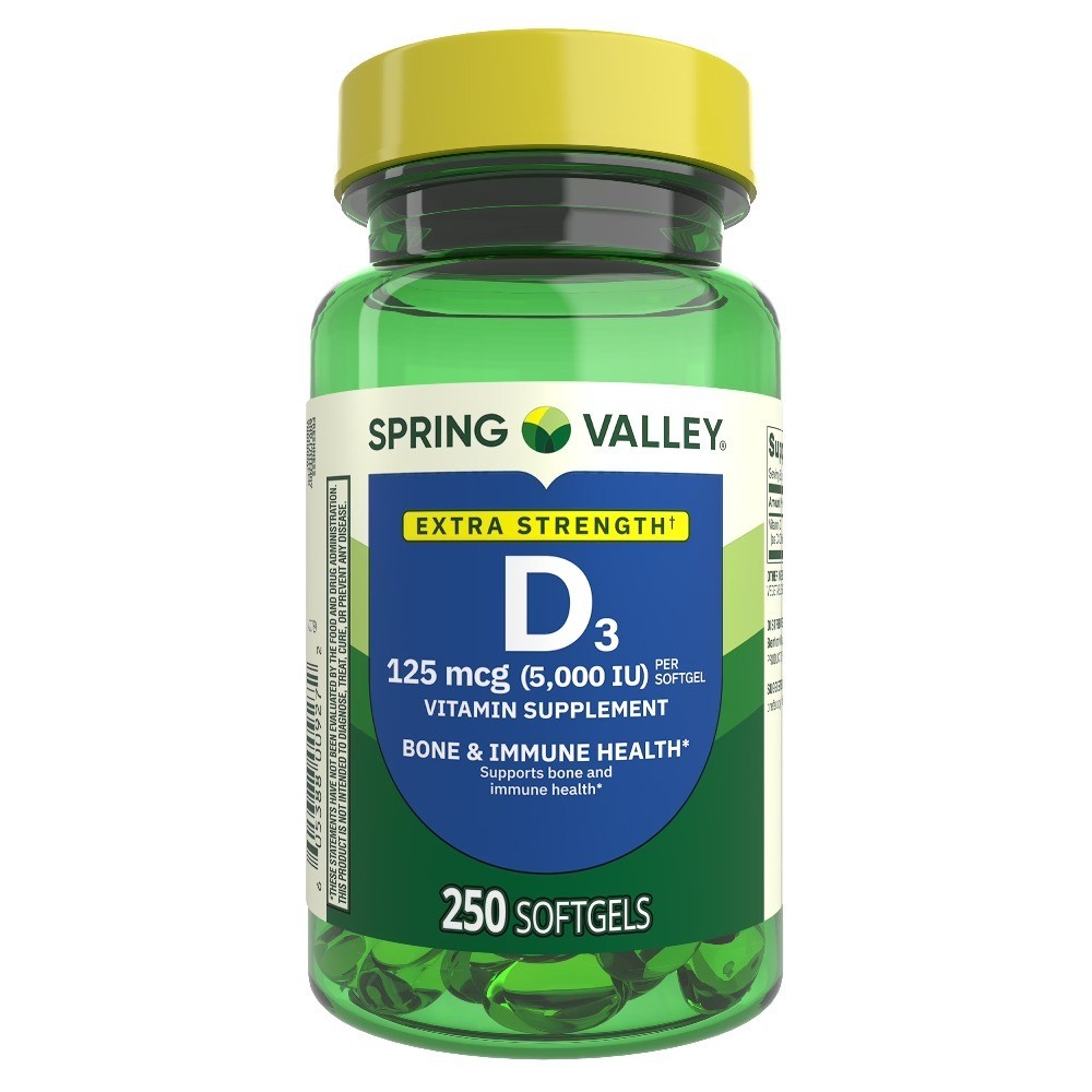 Extra Strength Vitamin D3 Softgels 125 mcg 5000 IU 250 Count Bone Health Immune