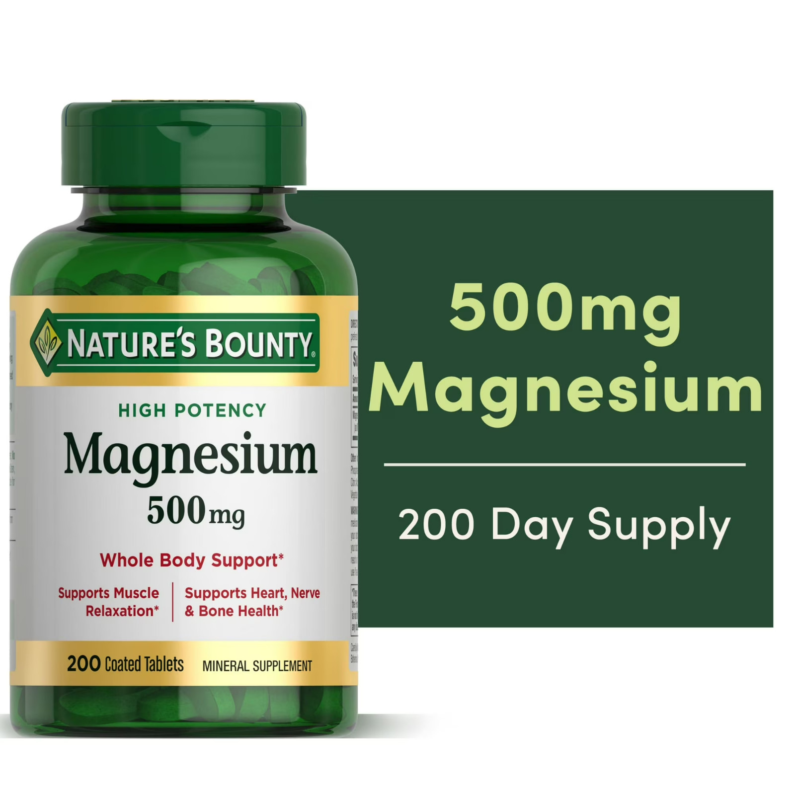 Nature’s Bounty Magnesium 500mg, Bone and Muscle Health Whole Body Support 200ct