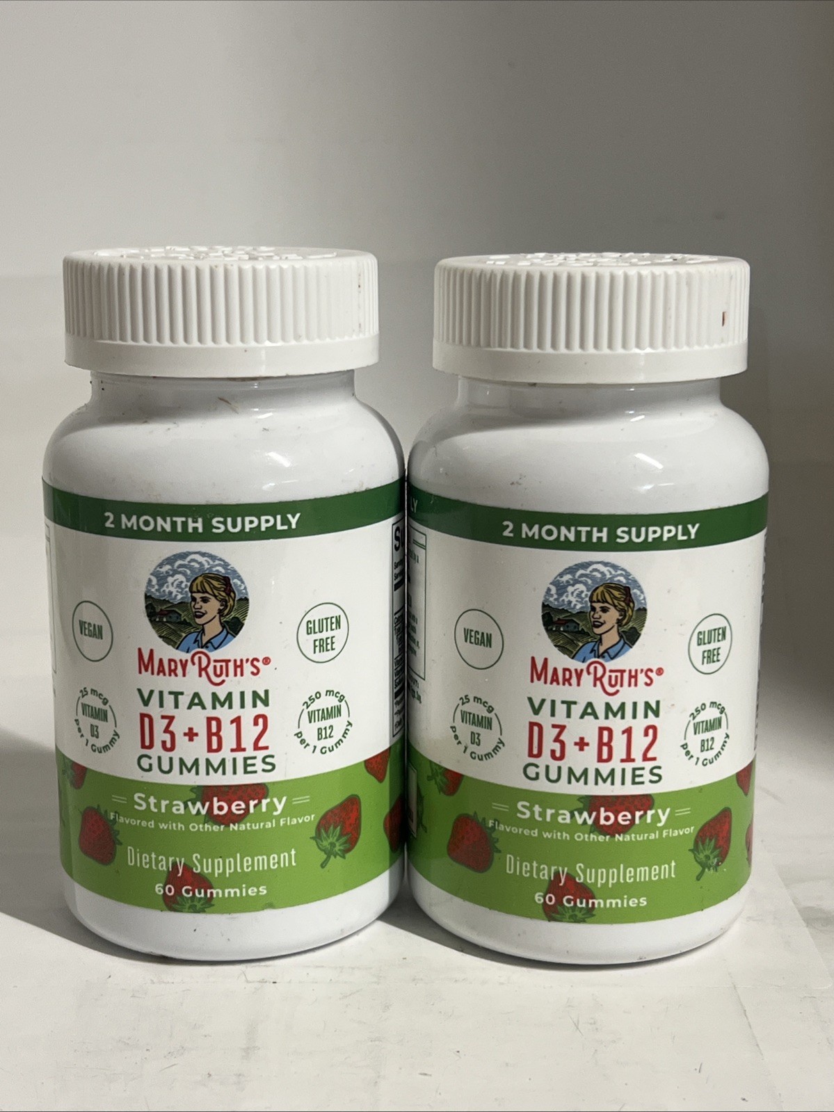 2x Mary Ruth’s Vitamin D3 + B12 Gummies Strawberry 60 Gummies 2/27
