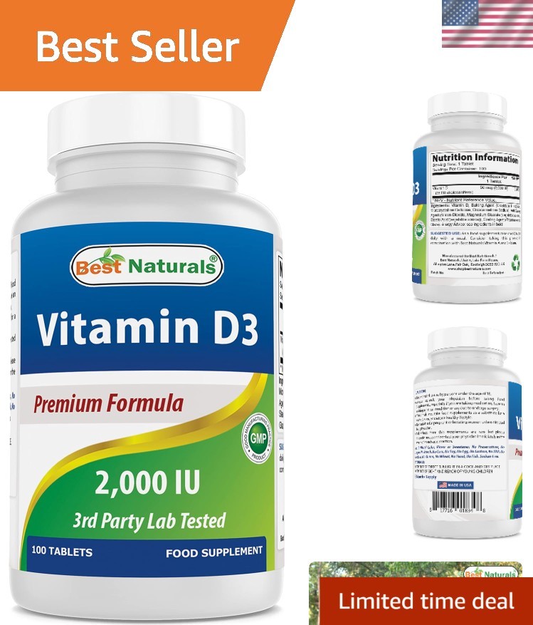 Daily Vitamin D3 2000 IU Supplement – 100 Pure Tablets, Non-GMO & Lab Tested