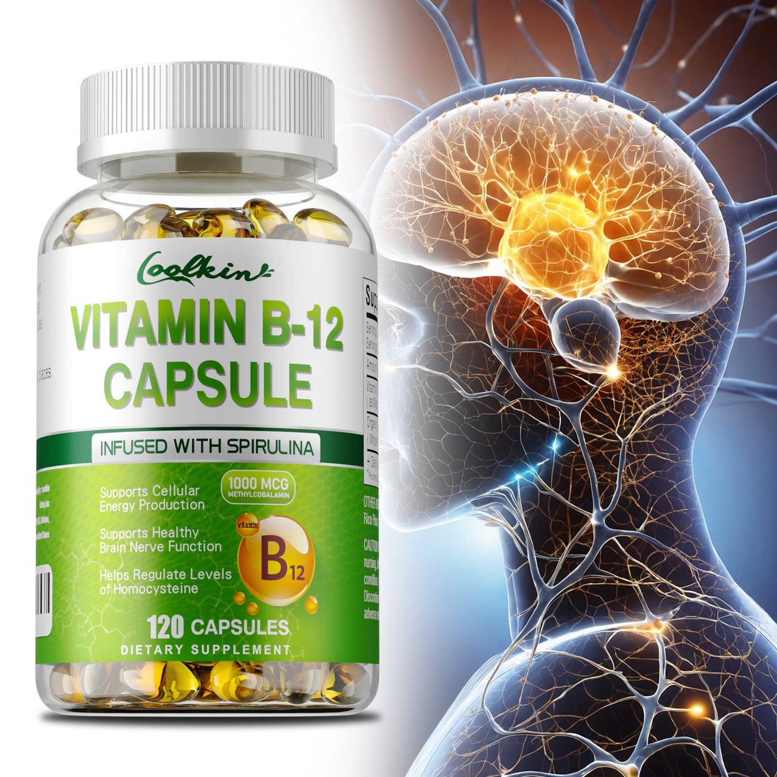 Vitamin B-12 Methylcobalamin 1000mcg – Spirulina – Energy Booster & Nerve Relief
