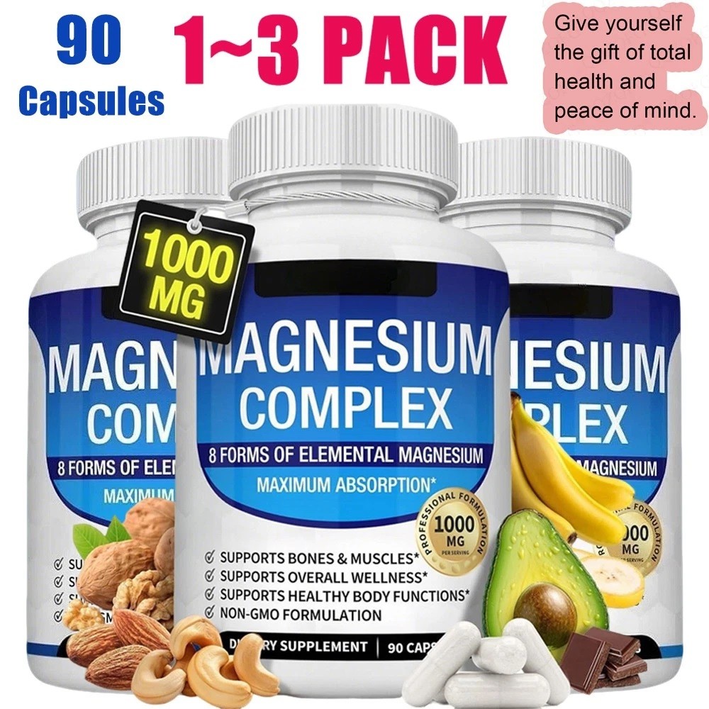 1~3x Magnesium complex supplement: 1000mg of 8-element magnesium, 90 capsules