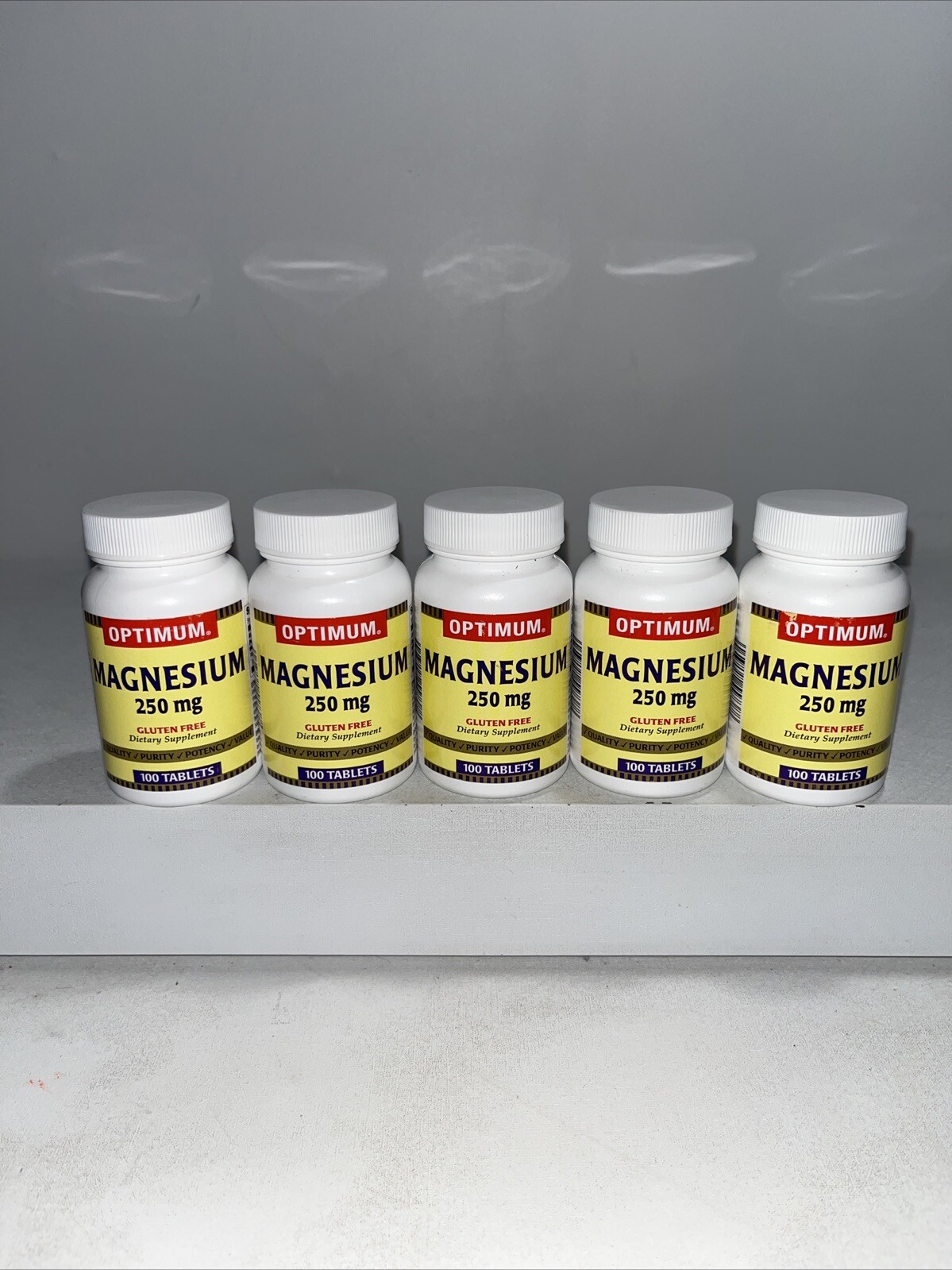 5-Sealed Magnesium 250mg Supplement 100 Tabs Each, Gluten Free
