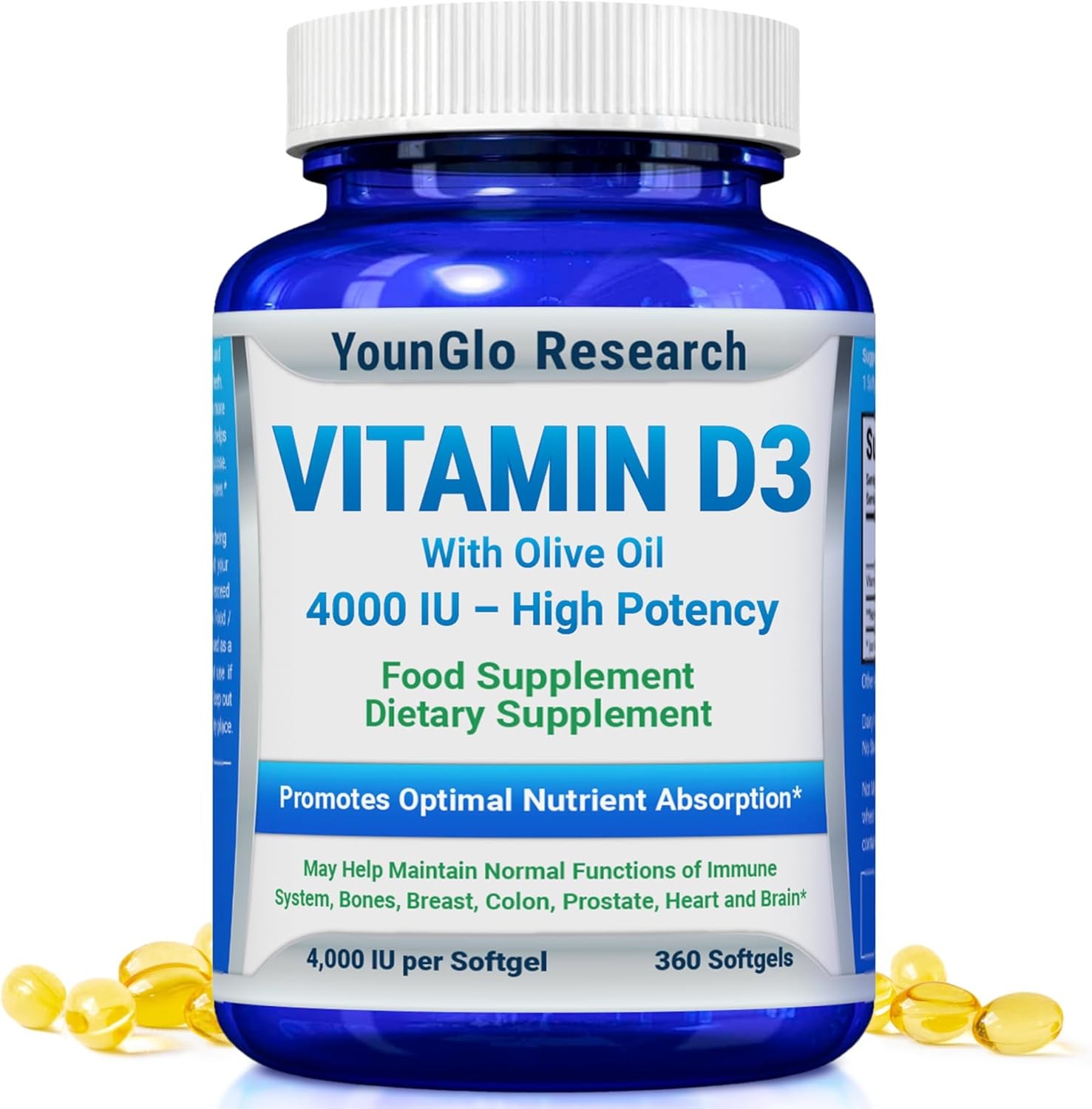 Vitamin D3 4000 IU Dietary Supplement to Promote Healthy Bone & Immune Function,