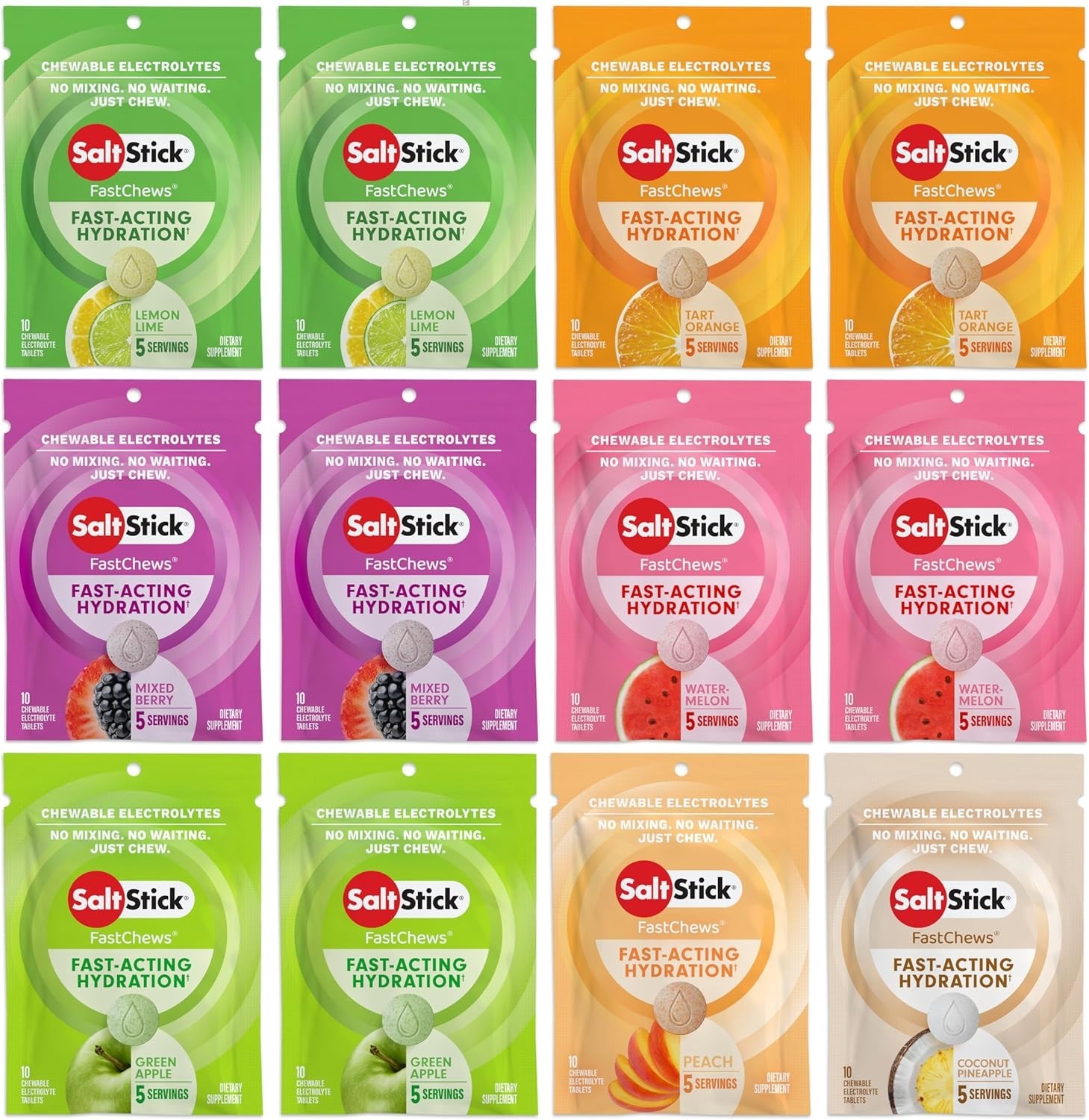 SaltStick  FastChews – 120 Count Variety Pack Salt Tabs – 10 Count (Pack of 12)
