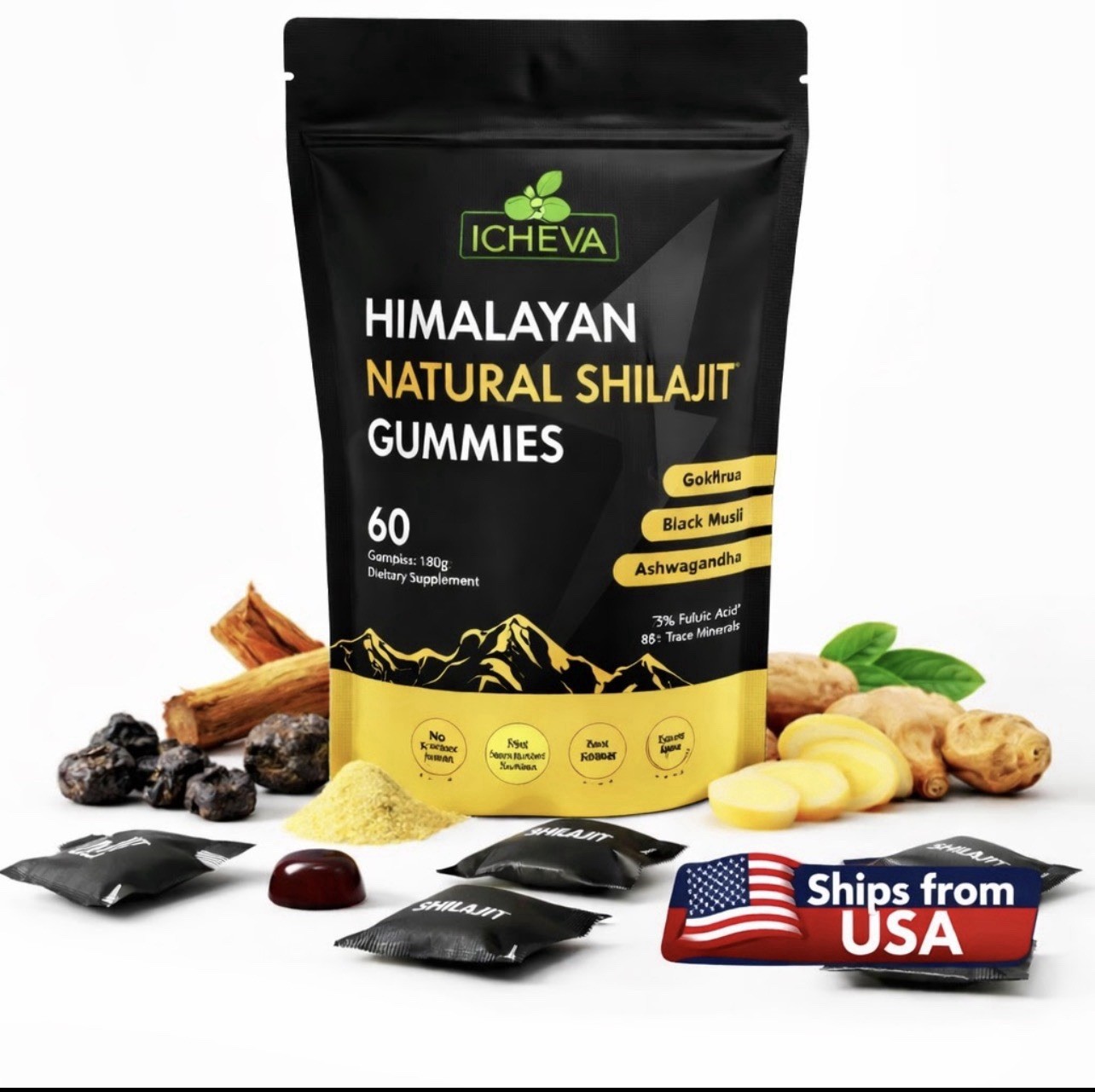 Himalayan Natural Shilajit Gummies 60ct | 85+ Minerals |75% Fulvic Acid