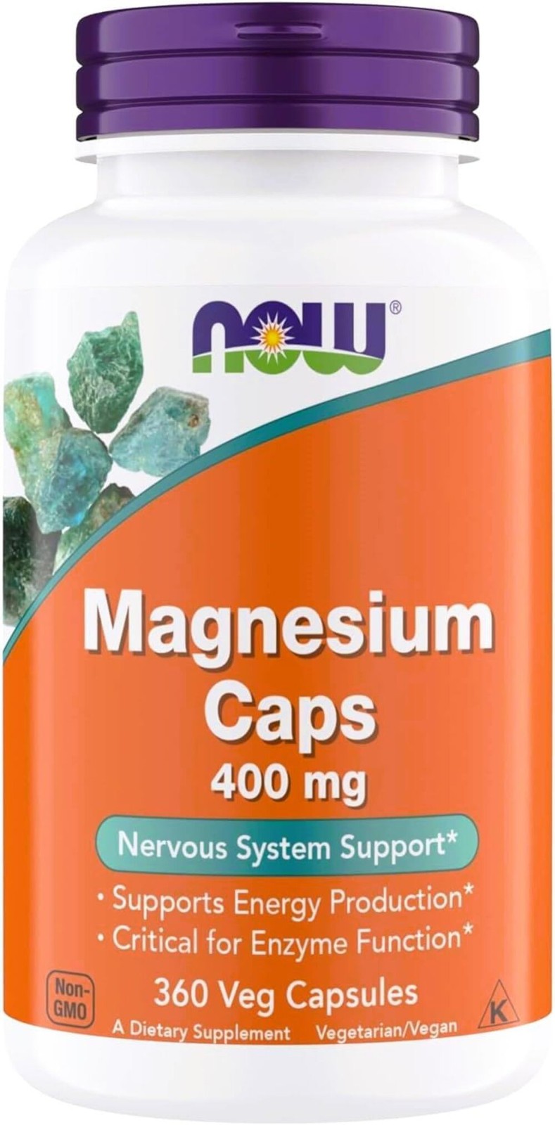 Now Supplements Magnesium 400mg – 360 Veg Capsules, Kosher, Vegan, Gluten-Free