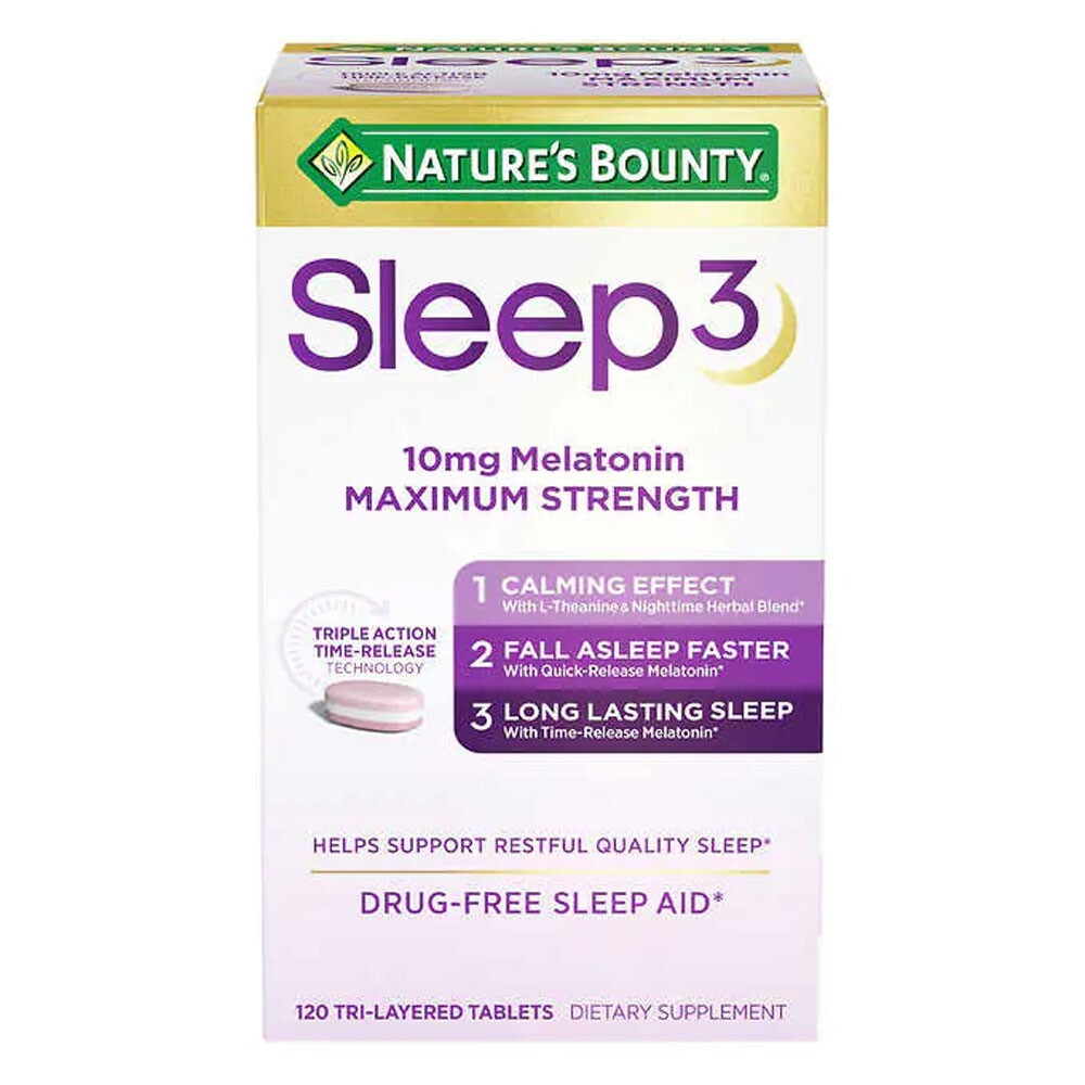 Nature’s Bounty Sleep3 10mg Melatonin, 120 Tablets Triple Action Exp: 07/27